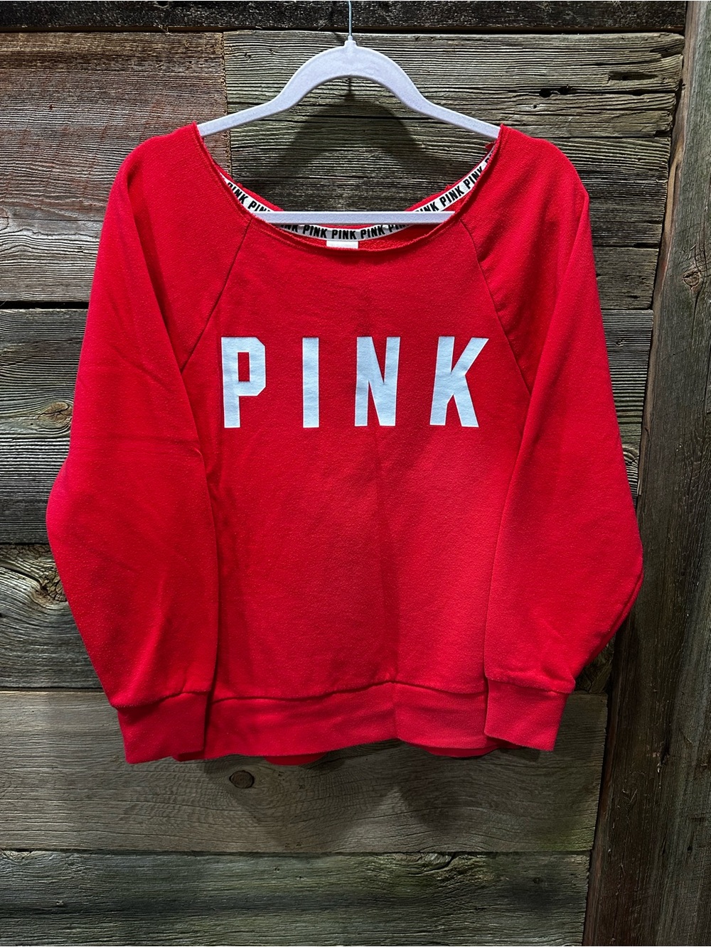 PINK Red Off the Shoulder Oversized Sweatshirt XS